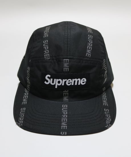 Supreme 18FW Reflective Text Stripe camp Cap black/white