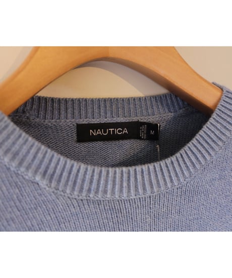 【古着】NAUTICA STRIPE KNIT SWEATER Light Blue Size M