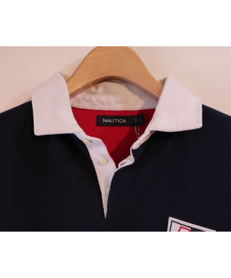 【古着】NAUTICA LS RUGBY SHIRT Red/Green/Navy Size L