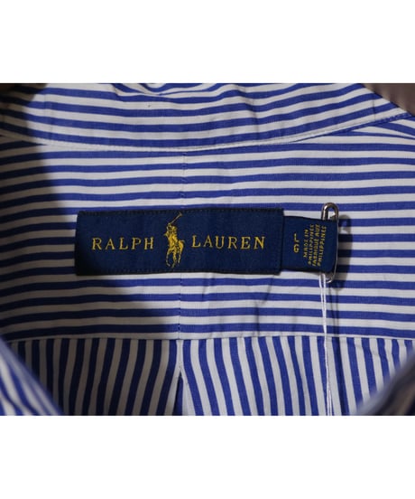 【古着】RALPH  LAUREN L/S STRIPE BUTTOM DOWN SHIRT Blue/White Size L