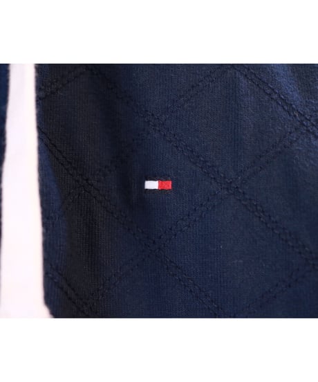 【古着】TOMMY HILFIGER BORDER HOODIE Navy/Red Size M