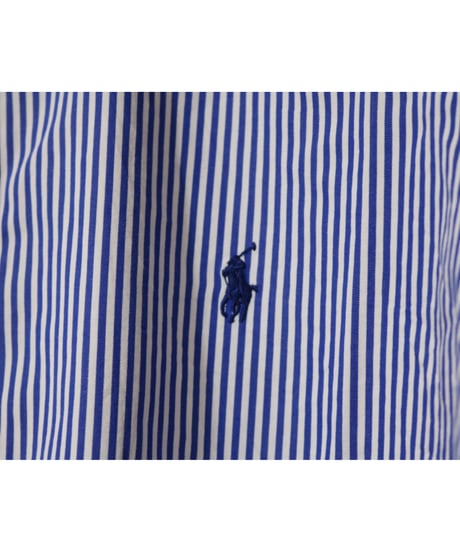 【古着】RALPH  LAUREN L/S STRIPE BUTTOM DOWN SHIRT Blue/White Size L