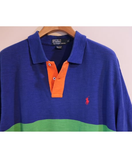 【古着】POLO RALPH LAUREN POLO SHIRT Blue/Green/Orange Size XL