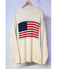 【古着】CARRIAGE COURT KNIT SWEATER US FLAG Beige Size L