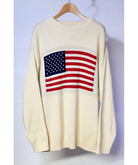 【古着】CARRIAGE COURT KNIT SWEATER US FLAG Beige Size L