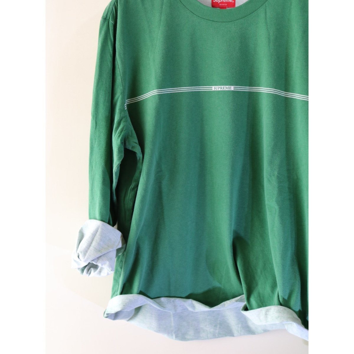 Supreme 18FW Printed Stripe L/S Top Green L siz