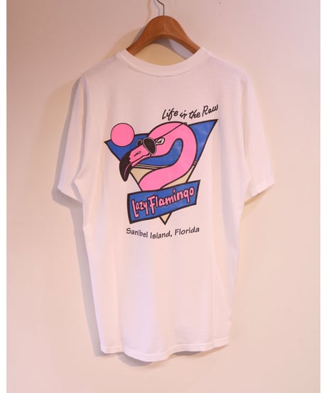 【古着】HANES LAZY FLAMINGO Tee White Size L