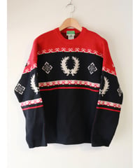 【古着】FRED PERRY KNIT SWEATER Black/Red Size 48(S〜M)