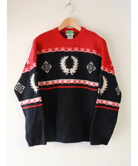 【古着】FRED PERRY KNIT SWEATER Black/Red Size 48(S〜M)
