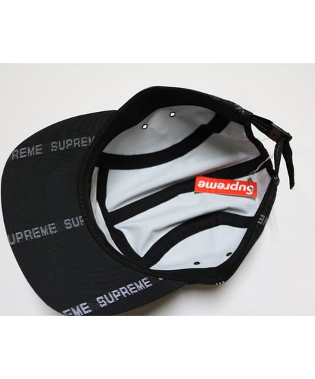 Supreme 18FW Reflective Text Stripe camp Cap black/white
