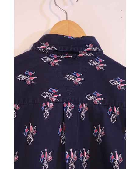 【古着】TOMMY HILFIGER ALL OVER EMBLEM BD SHIRTS Navy Size M