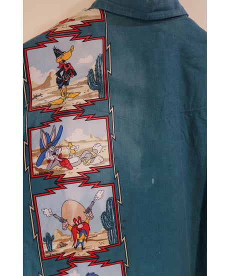 【古着】KARMAN LOONEY TUNES WESTERN SHIRT Green Size XL