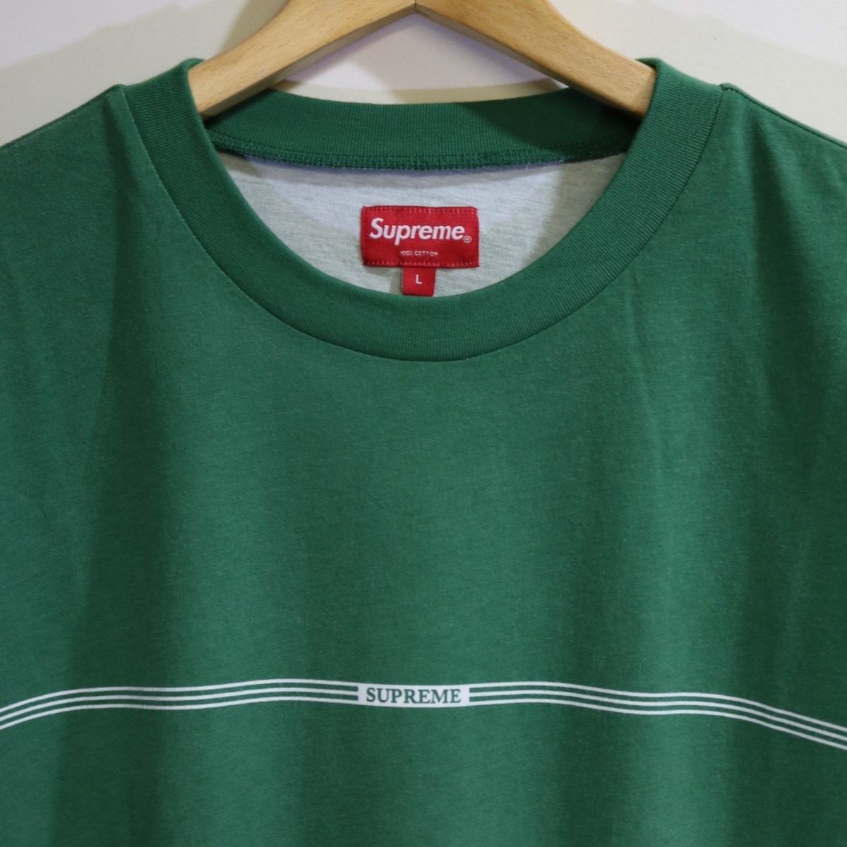 Supreme 18FW Printed Stripe L/S Top Green L size