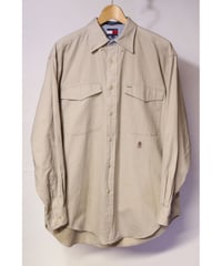 【古着】TOMMY HILFIGER BD SHIRT Beige Size M