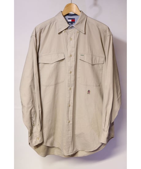 【古着】TOMMY HILFIGER BD SHIRT Beige Size M