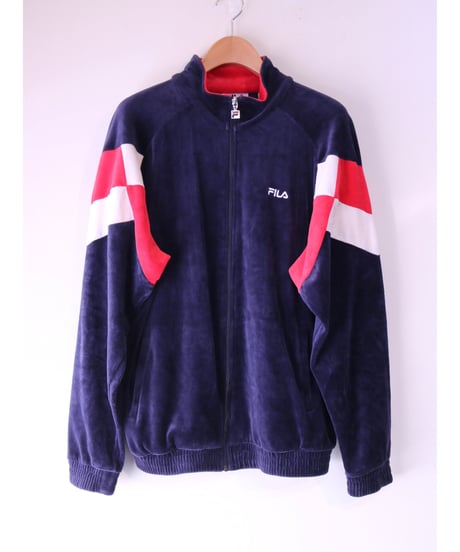【古着】FILA VELOUR TRACK JACKET Navy/Red/White Size M