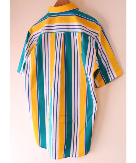 【古着】TWICKERS STRIPE SHIRT Yellow/Green/Blue/White Size L