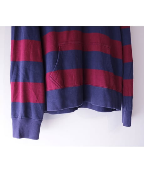 【古着】POLO RALPH LAUREN BORDER HOODIE Navy/Burgundy Size XL