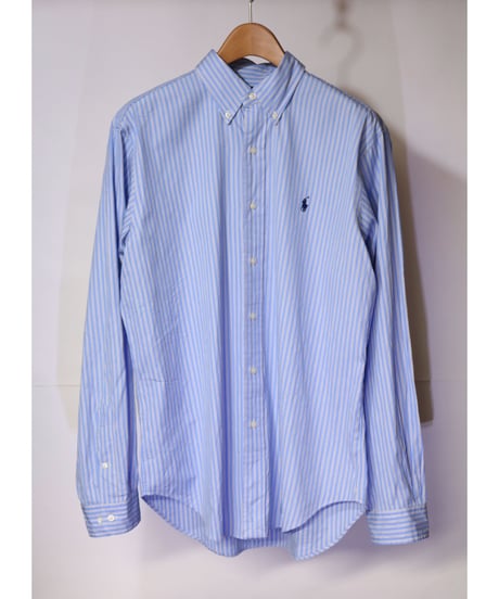【古着】RALPH LAUREN L/S BUTTON DOWN SHIRT Stripe Blue/White Size 16inch (Japan L-XL)