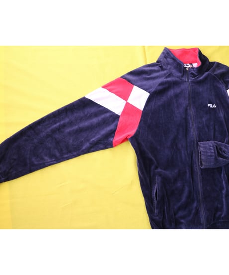 【古着】FILA VELOUR TRACK JACKET Navy/Red/White Size M