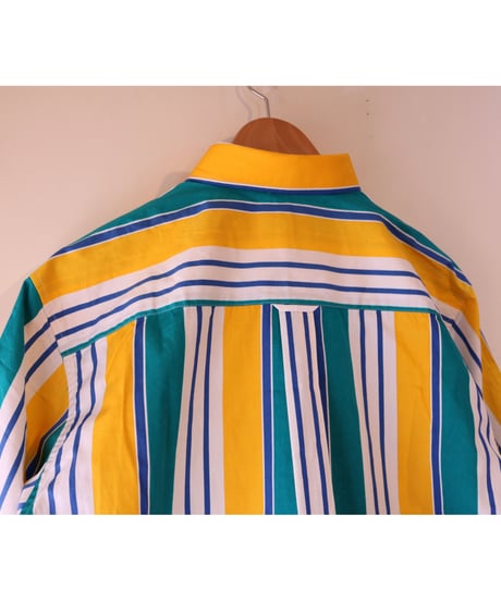 【古着】TWICKERS STRIPE SHIRT Yellow/Green/Blue/White Size L