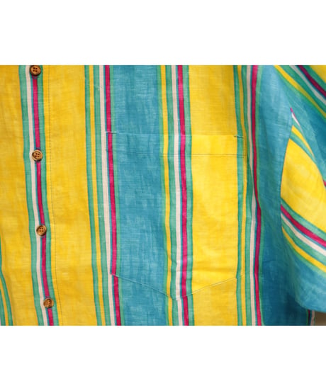 【古着】FRANK STRIPE SS BD SHIRT Yellow/Blue Size XL