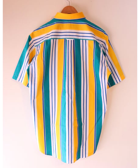 【古着】TWICKERS STRIPE SHIRT Yellow/Green/Blue/White Size L