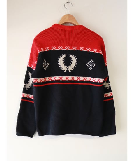 【古着】FRED PERRY KNIT SWEATER Black/Red Size 48(S〜M)