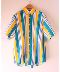 【古着】TWICKERS STRIPE SHIRT Yellow/Green/Blue/White Size L