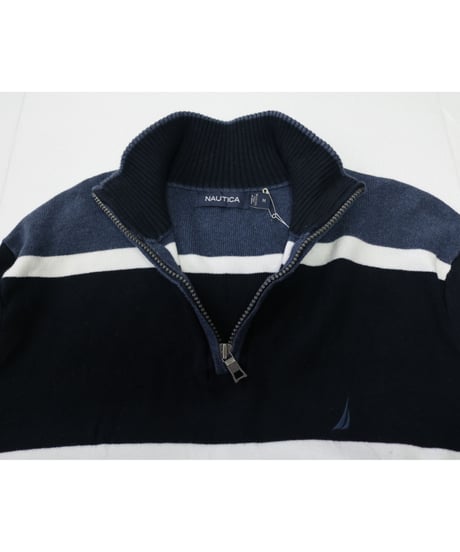 【古着】NAUTICA HALF ZIP SWEATER Black/Dark Blue/White Size M