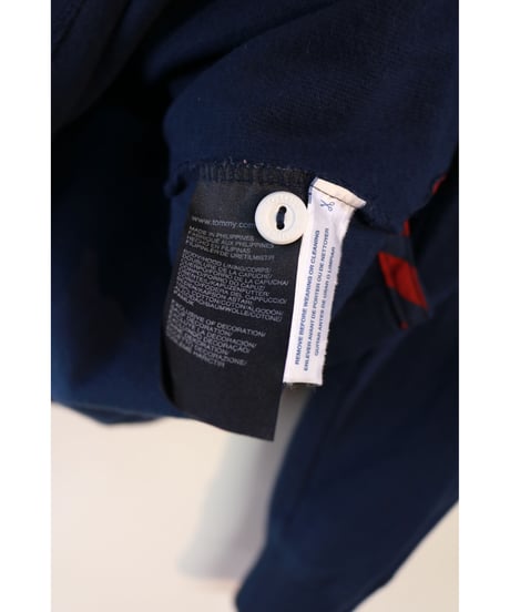 【古着】TOMMY HILFIGER BORDER HOODIE Navy/Red Size M