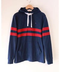 【古着】TOMMY HILFIGER BORDER HOODIE Navy/Red Size M