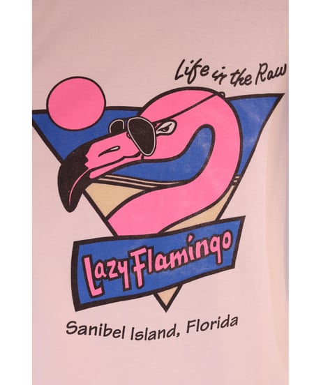 【古着】HANES LAZY FLAMINGO Tee White Size L