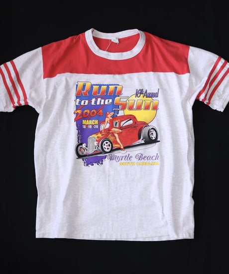 【古着】RUN TO THE SUN Tee Red/Grey Size XL