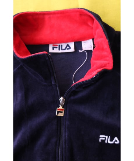 【古着】FILA VELOUR TRACK JACKET Navy/Red/White Size M