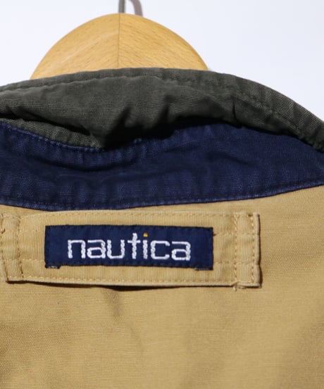 【古着】NAUTICA FLIGHT JACKET LEATHER COLLAR Beige/Green Size M