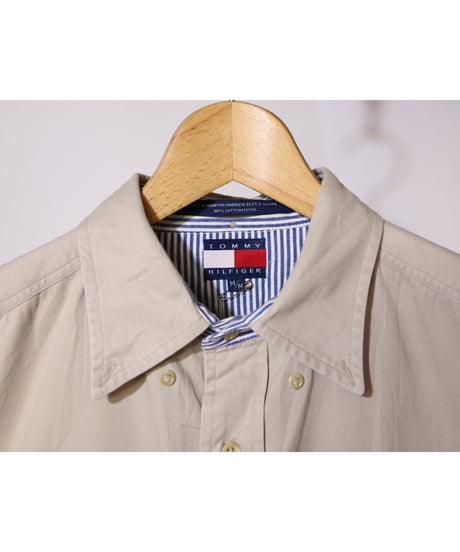 【古着】TOMMY HILFIGER BD SHIRT Beige Size M