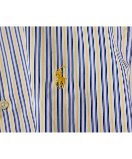 【古着】POLO RALPH LAUREN L/S STRIPE SHIRT Yellow/Blue Size M