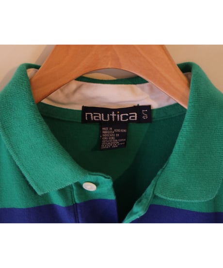 【古着】NAUTICA BORDER POLO SHIRT Green/Blue/Yellow/White Size L