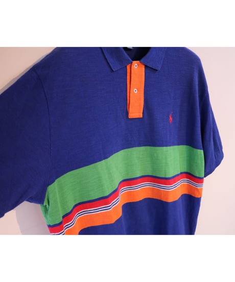 【古着】POLO RALPH LAUREN POLO SHIRT Blue/Green/Orange Size XL
