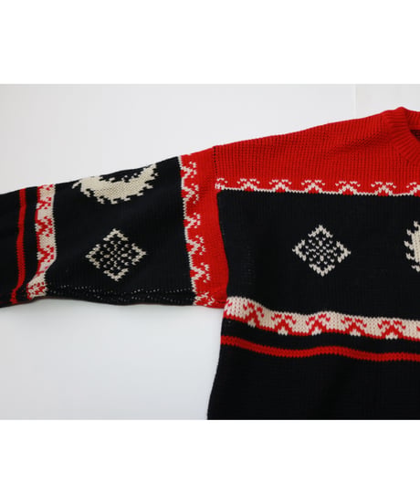 【古着】FRED PERRY KNIT SWEATER Black/Red Size 48(S〜M)