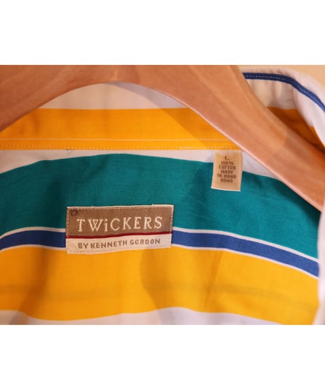 【古着】TWICKERS STRIPE SHIRT Yellow/Green/Blue/White Size L