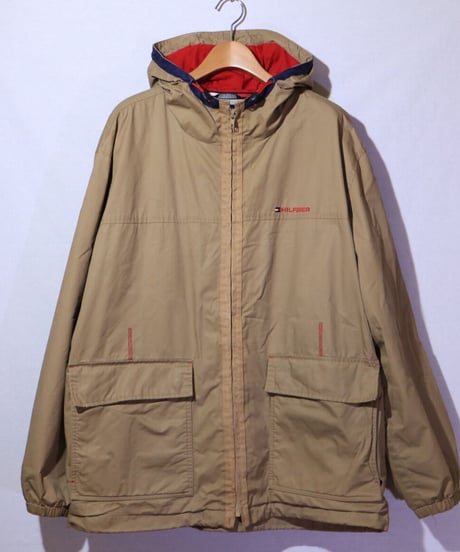 【古着】TOMMY HILFIGER ANORAK COTTON JACKET Beige / Red Size XXL