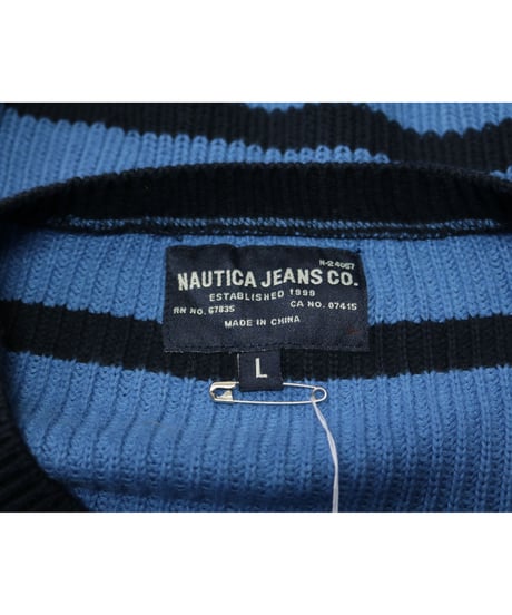 【古着】NAUTICA JEANS BORDER SWEATER Blue/Black Size L