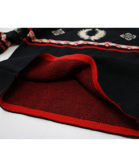 【古着】FRED PERRY KNIT SWEATER Black/Red Size 48(S〜M)
