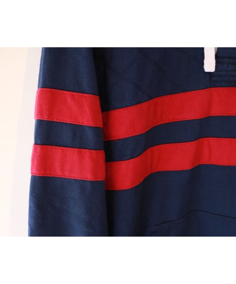 【古着】TOMMY HILFIGER BORDER HOODIE Navy/Red Size M