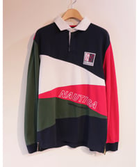 【古着】NAUTICA LS RUGBY SHIRT Red/Green/Navy Size L