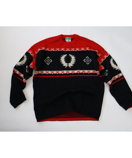 【古着】FRED PERRY KNIT SWEATER Black/Red Size 48(S〜M)