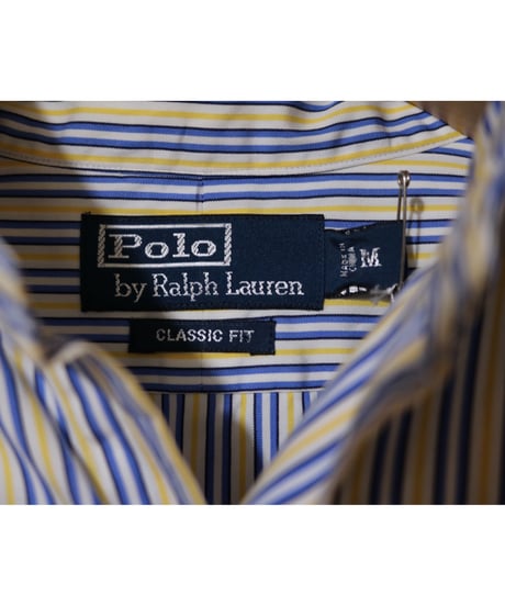【古着】POLO RALPH LAUREN L/S STRIPE SHIRT Yellow/Blue Size M