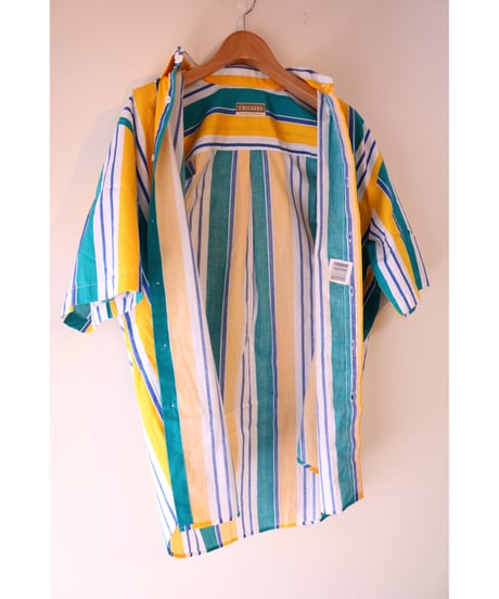 【古着】TWICKERS STRIPE SHIRT Yellow/Green/Blue/White Size L